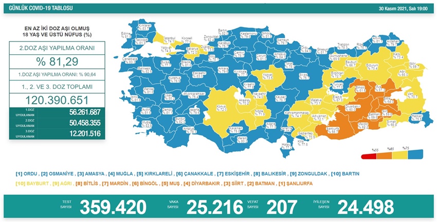 Türkiye'de 25 bin 216 kişinin testi pozitif çıktı, 207 kişi yaşamını yitirdi